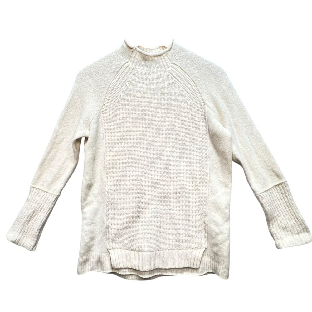 J.Crew Women's Mockneck Wool Tunic Sweater Knit Long Sleeve Size M Off-White